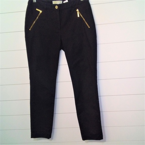 Michael Kors Black Straight Leg Pant Gold Tone Zip - Picture 1 of 8